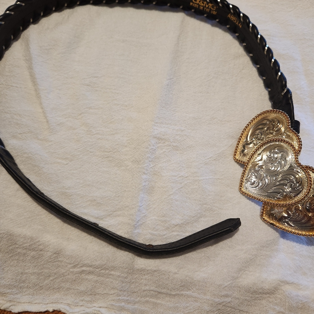 Ladies Montana Silversmiths Silver Plated Buckle With Leather Acme 28" Belt